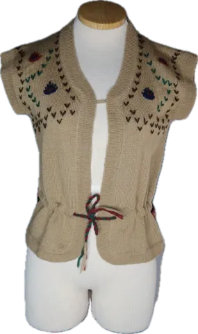 70s Pronto Coffee Brown Embroidered Vest        M