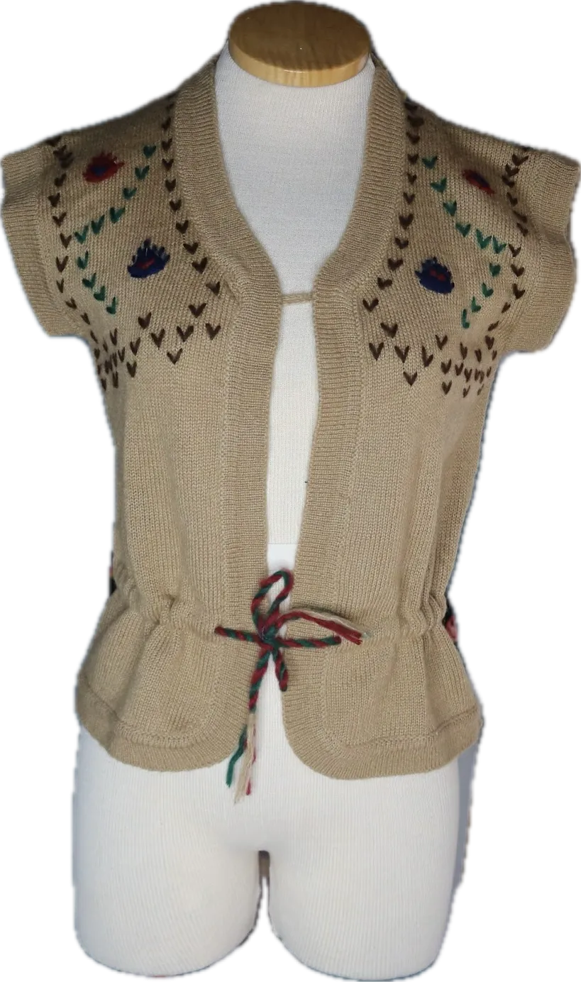 70s Pronto Coffee Brown Embroidered Vest        M