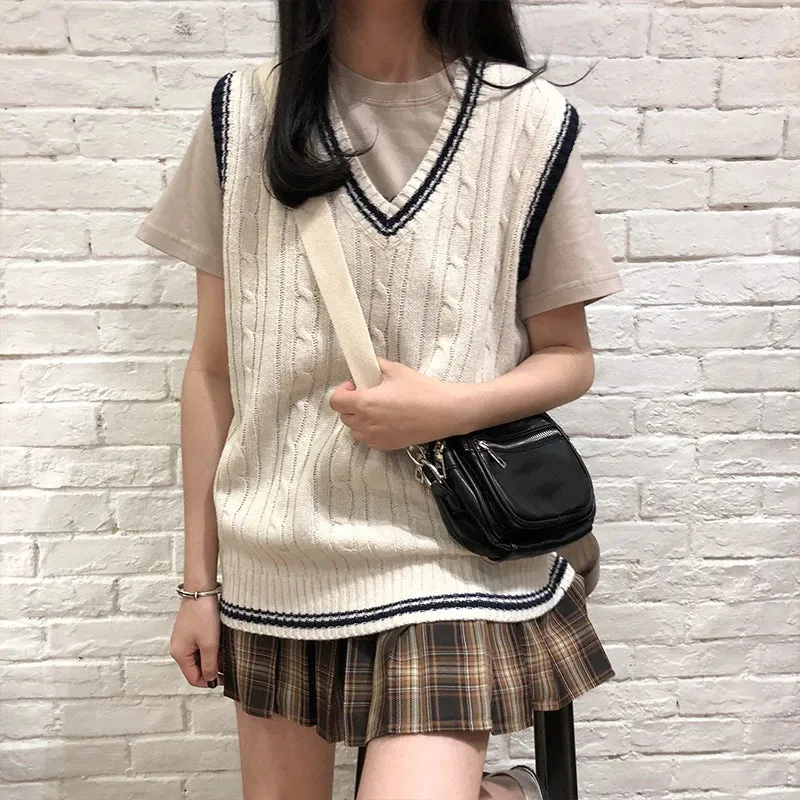 Advbridge  -  3 colors autumn and winter preppy style v neck knitted sleeveless vest sweaters womens pullovers womens (X973)