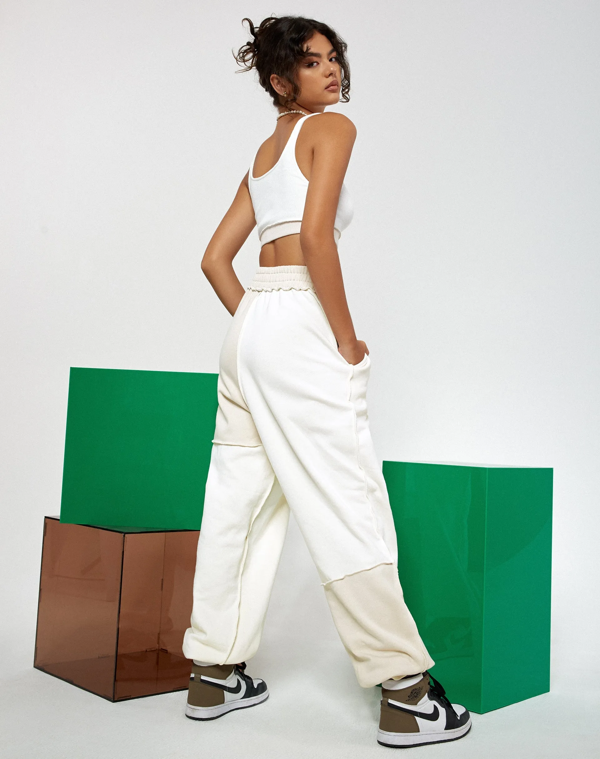 Albaca Trouser in Panelled Ivory and Winter White