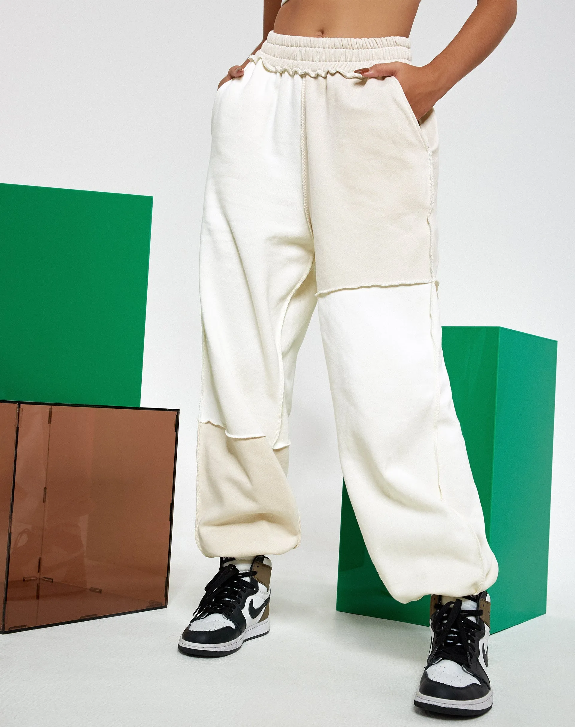 Albaca Trouser in Panelled Ivory and Winter White