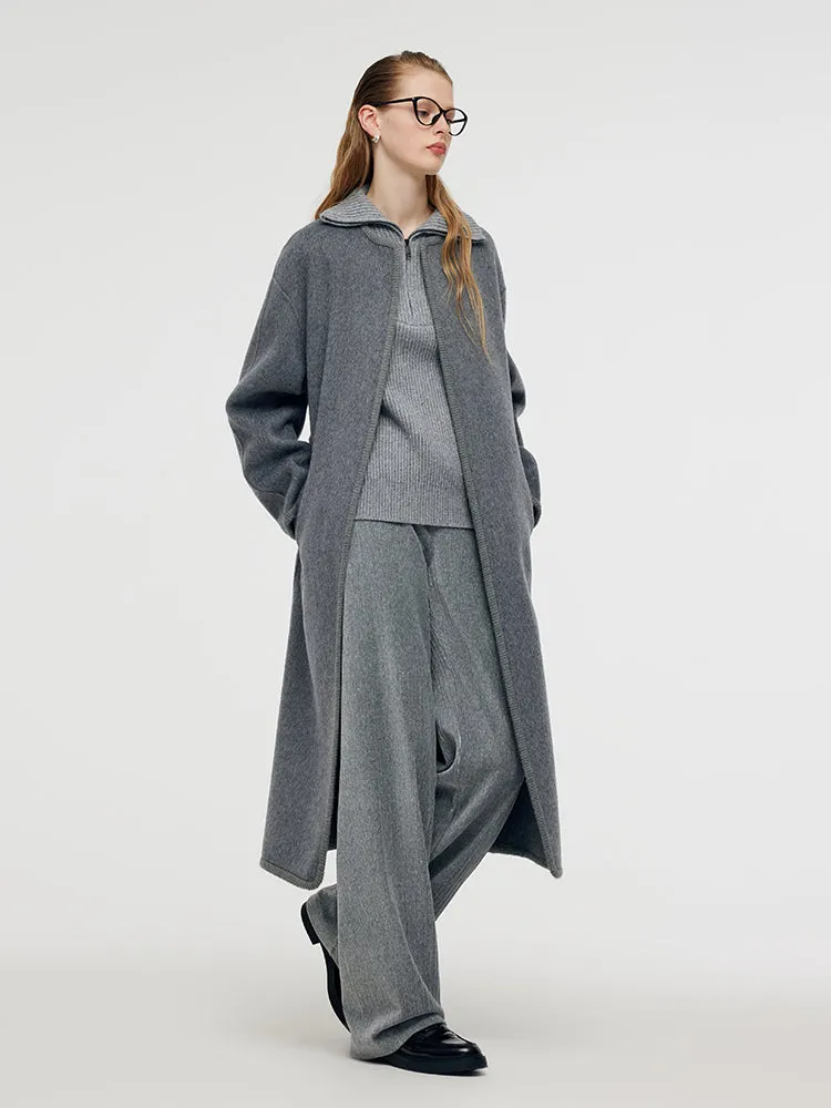 Alpaca Wool Women Overcoat With Knit Belt