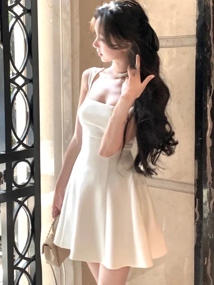 Amozae-hoco dresses -2024 Summer Solid Midi Dress Women French Elegant Holiday Party Dresses A-line Prom Robe Wedding Vestidos Ladies Clothes New