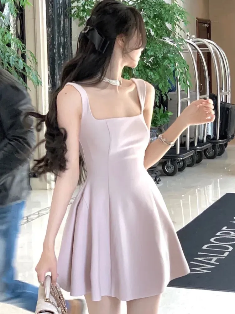 Amozae-hoco dresses -2024 Summer Solid Midi Dress Women French Elegant Holiday Party Dresses A-line Prom Robe Wedding Vestidos Ladies Clothes New