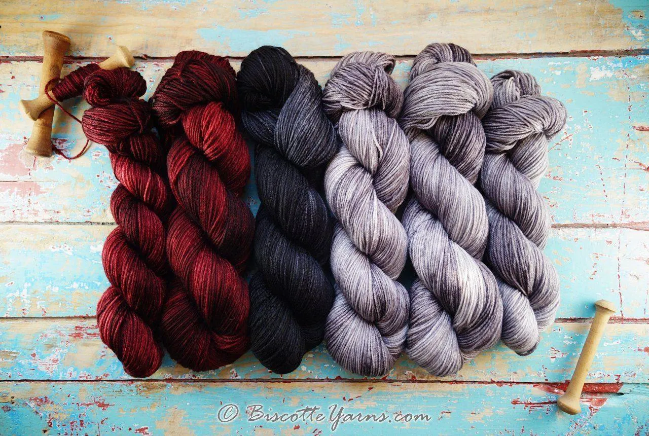 Assortment of yarn for Melie's Anastasie crocheted shawl