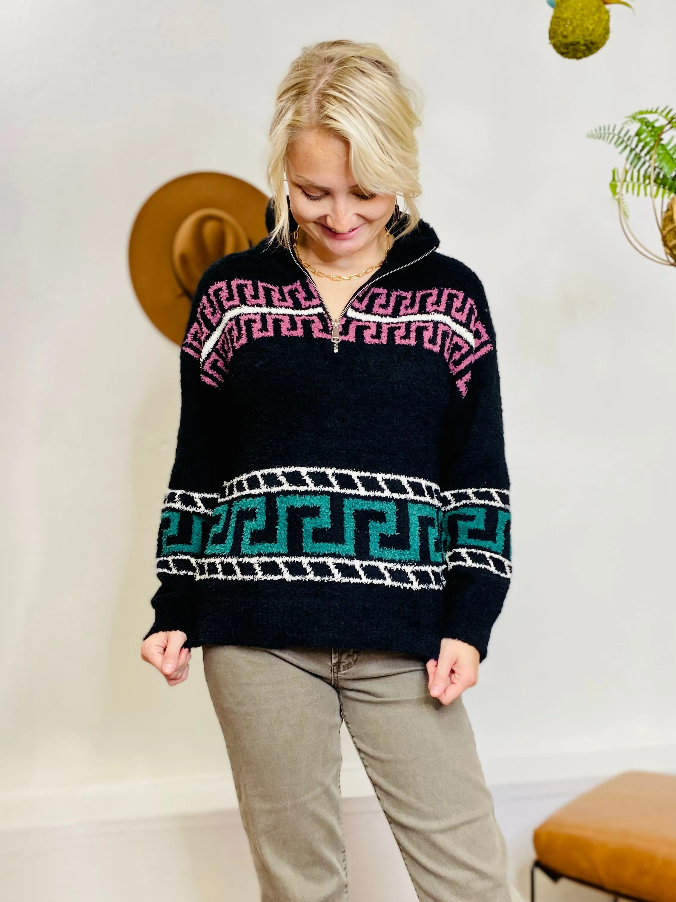 Aztec Soft Zip Pullover Sweater ELAN