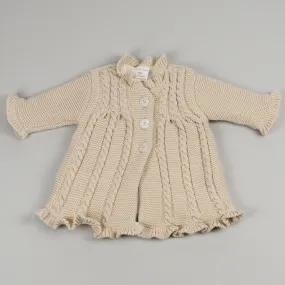 Baby Girls Fleece Lined Knitted Coat - Beige