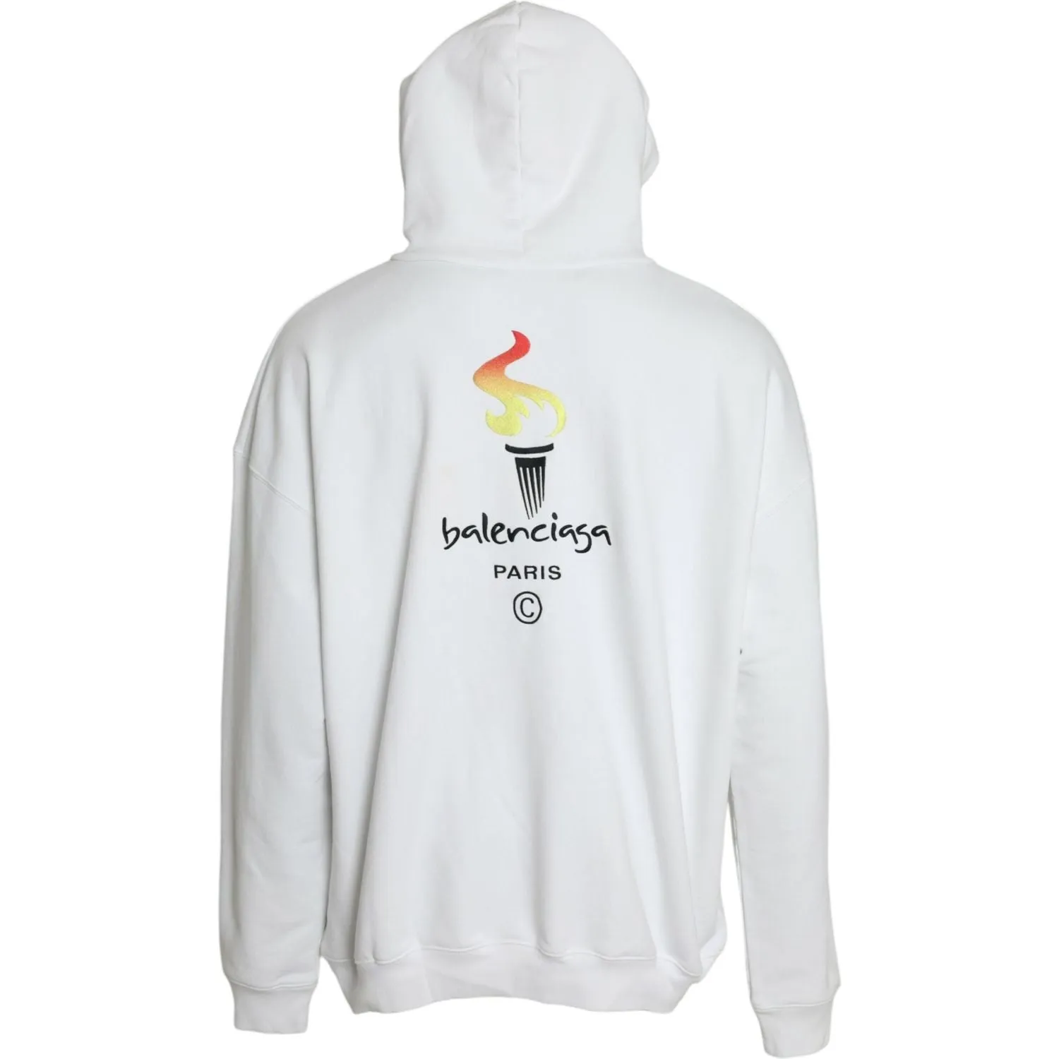 Balenciaga White Cotton Logo Hooded Pullover Sweatshirt Sweater