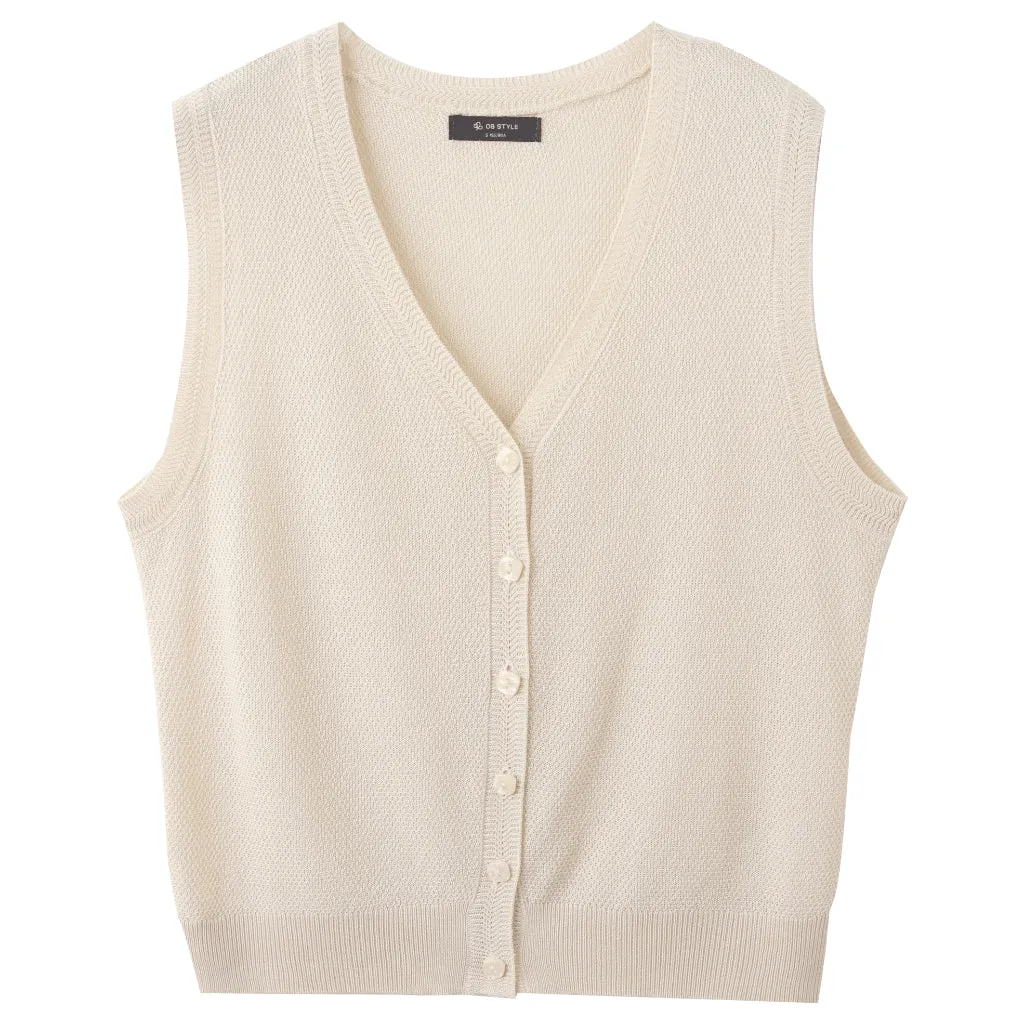 Basic V-Neck Sheer Knit Vest Sleeveless Cardigan Top