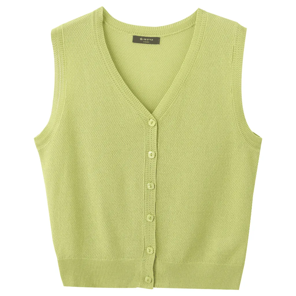 Basic V-Neck Sheer Knit Vest Sleeveless Cardigan Top