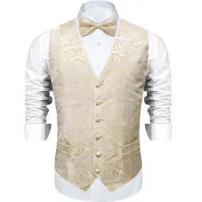 Beige Paisley Silk Men's Vest Single Vest