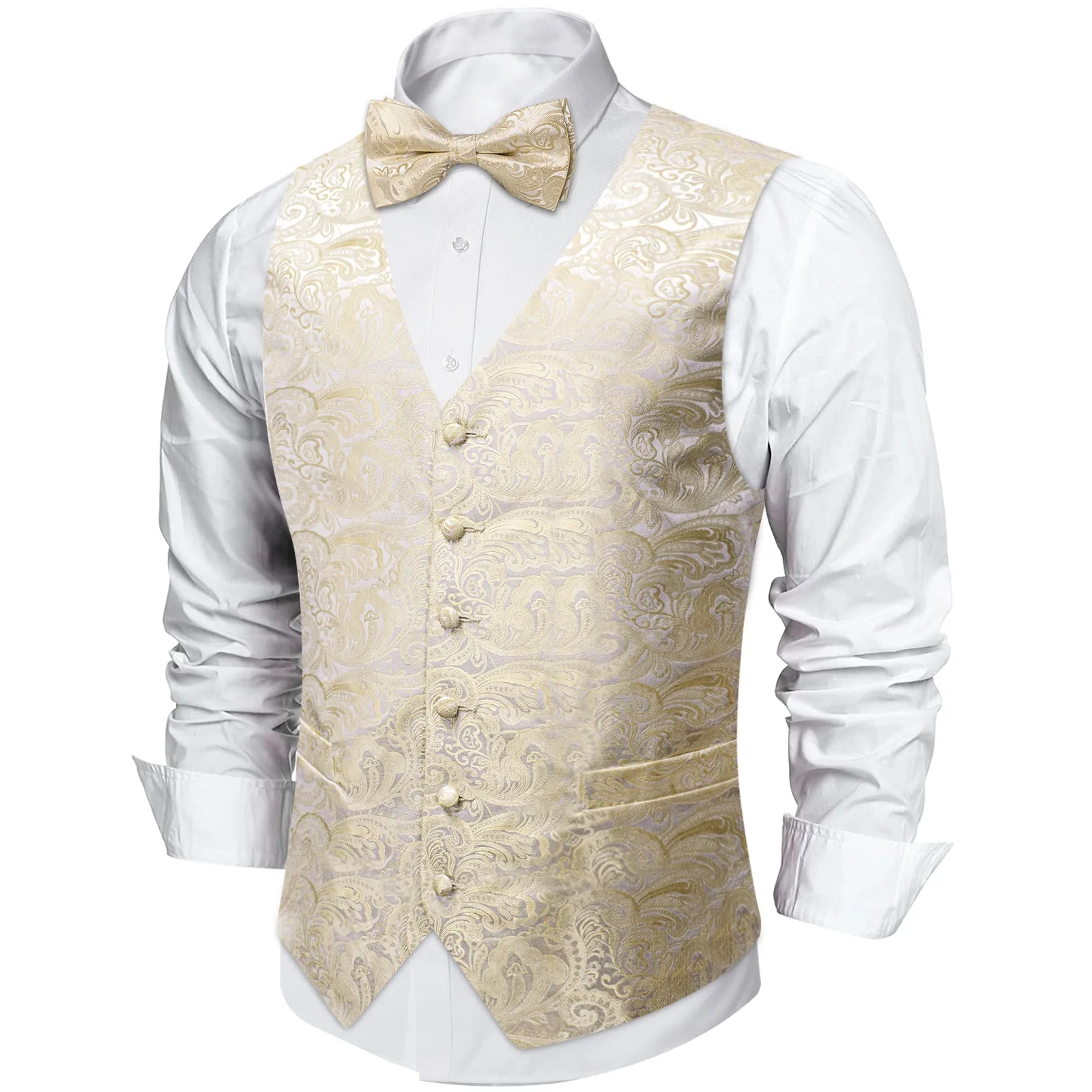 Beige Paisley Silk Men's Vest Single Vest