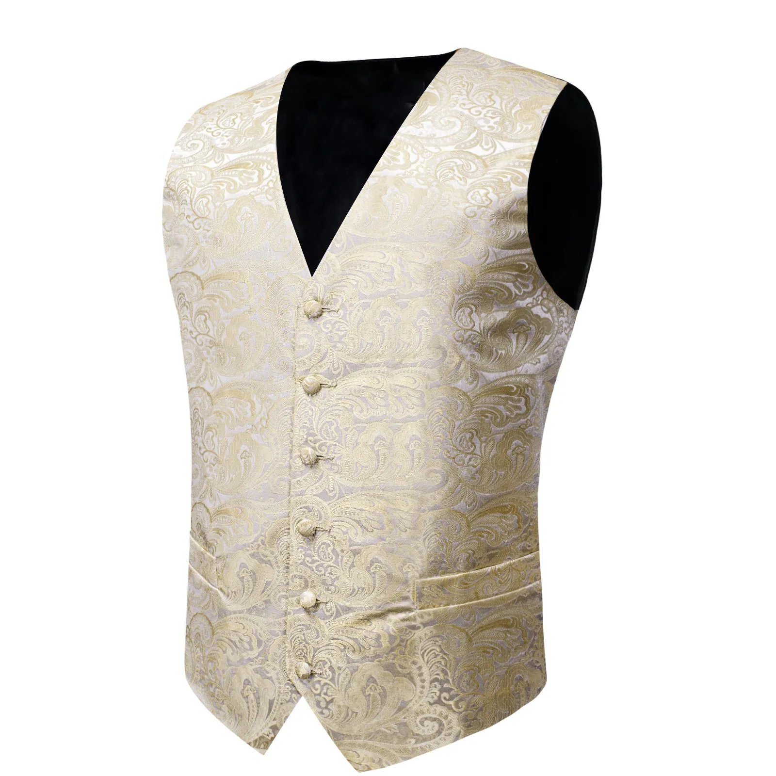 Beige Paisley Silk Men's Vest Single Vest