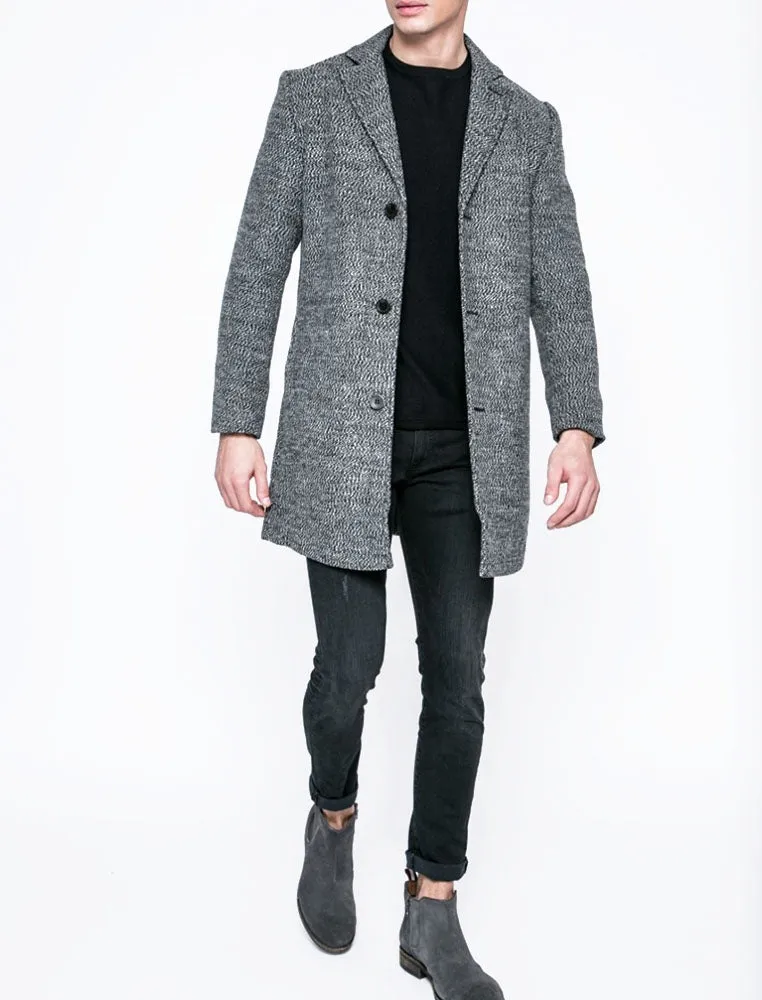 Bermondsey Tailored Wool Blend Overcoat in Grey / White - Tokyo Laundry