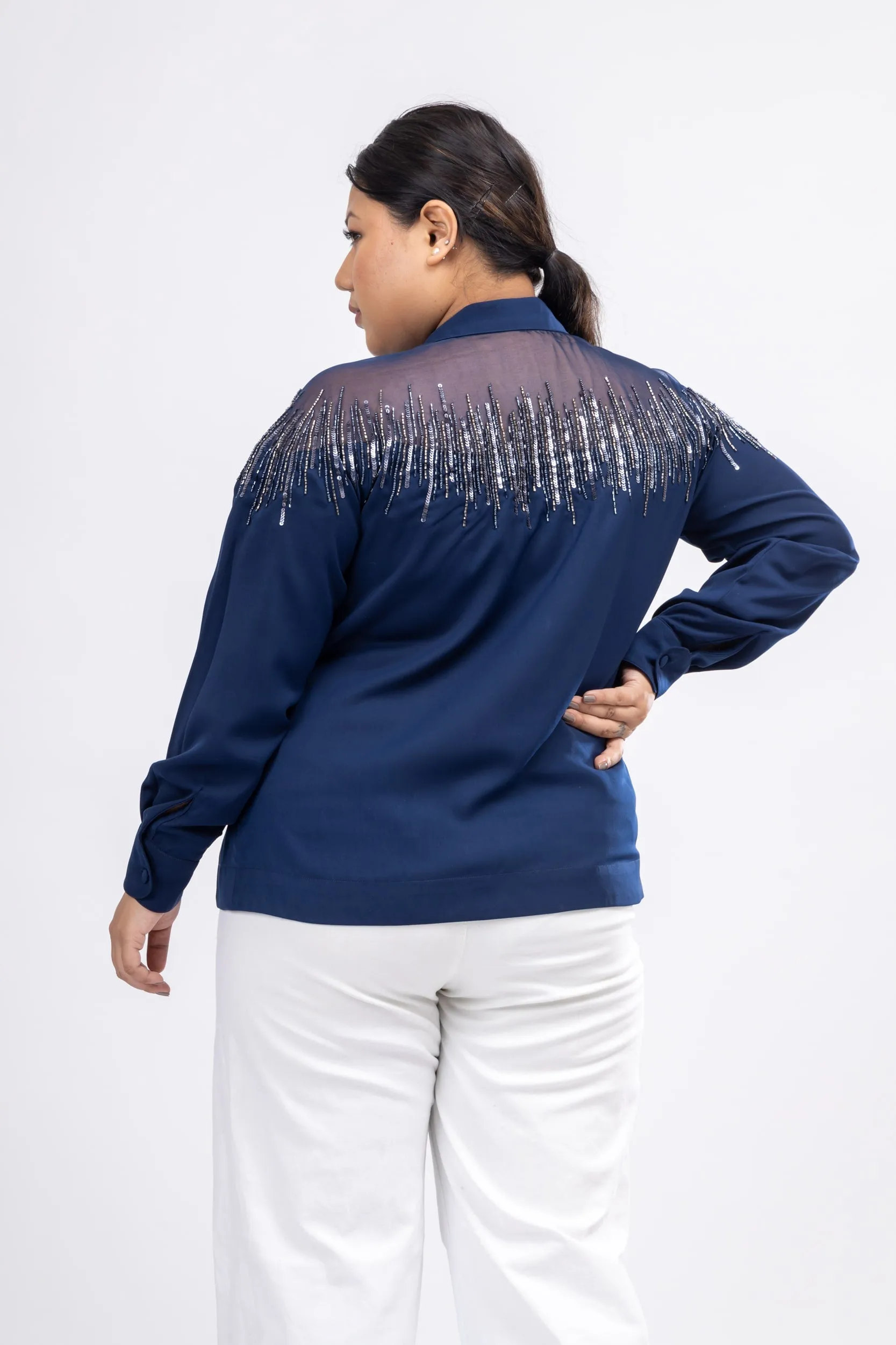 Betwixt Blue Embroidered Bomber Jacket