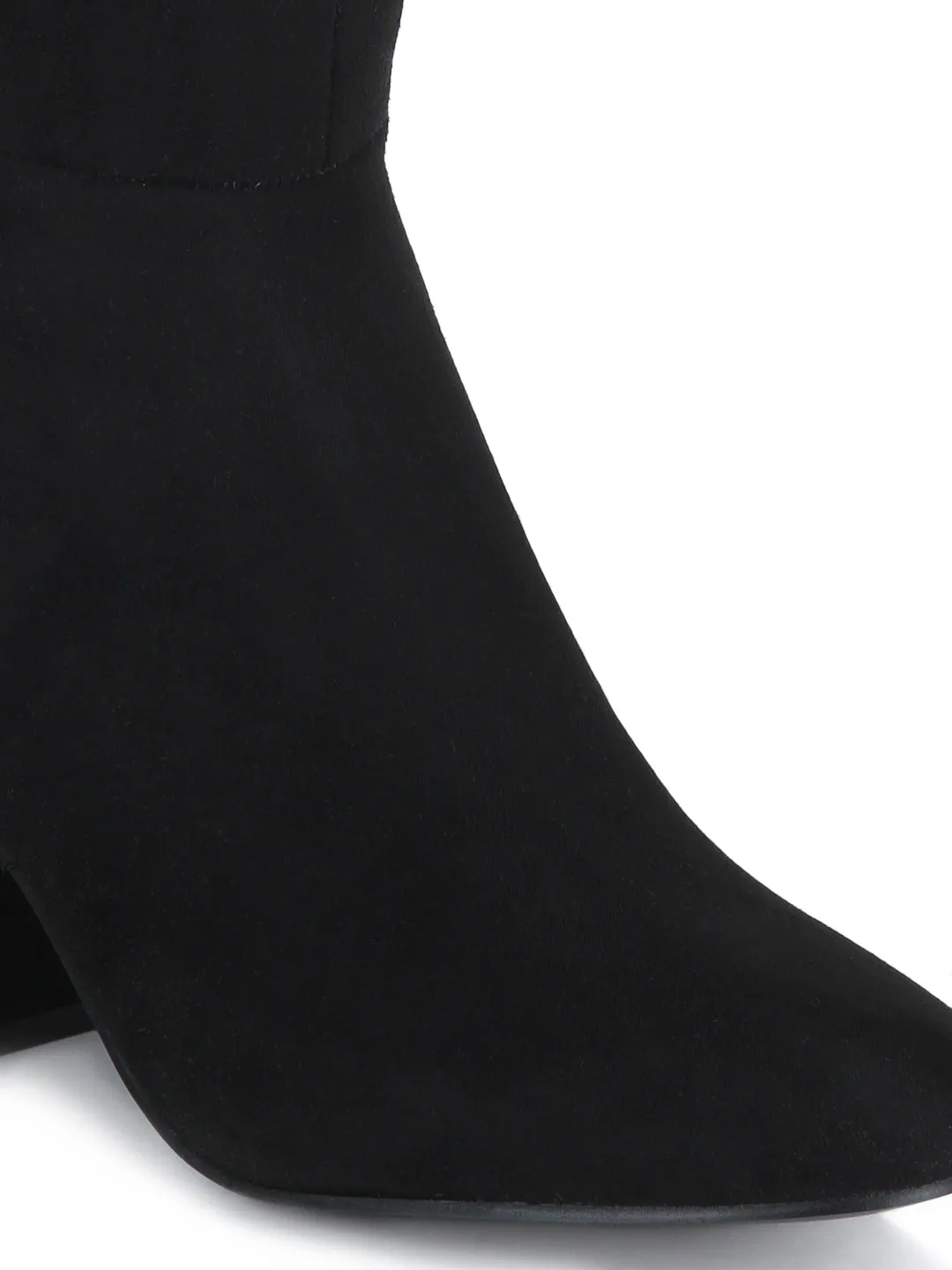 Black Micro Zipper Block Heel Long Boots