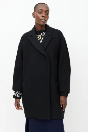 Black Wool Double Breasted Cocoon  Coat