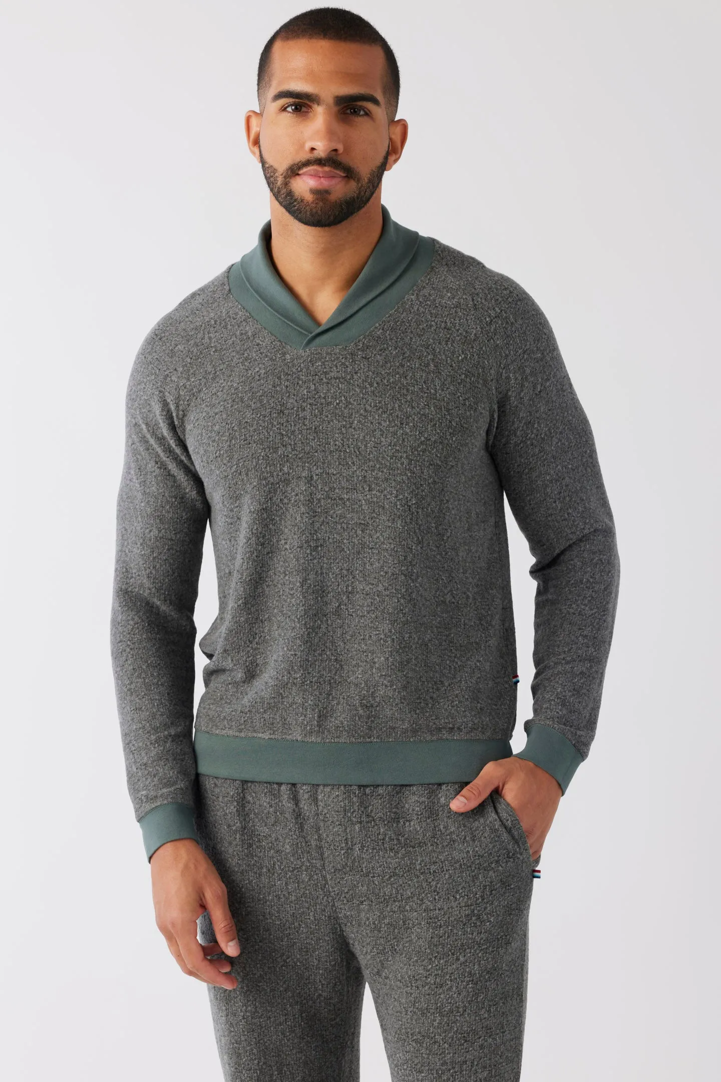 Brushed Boucle Shawl Pullover - Storm