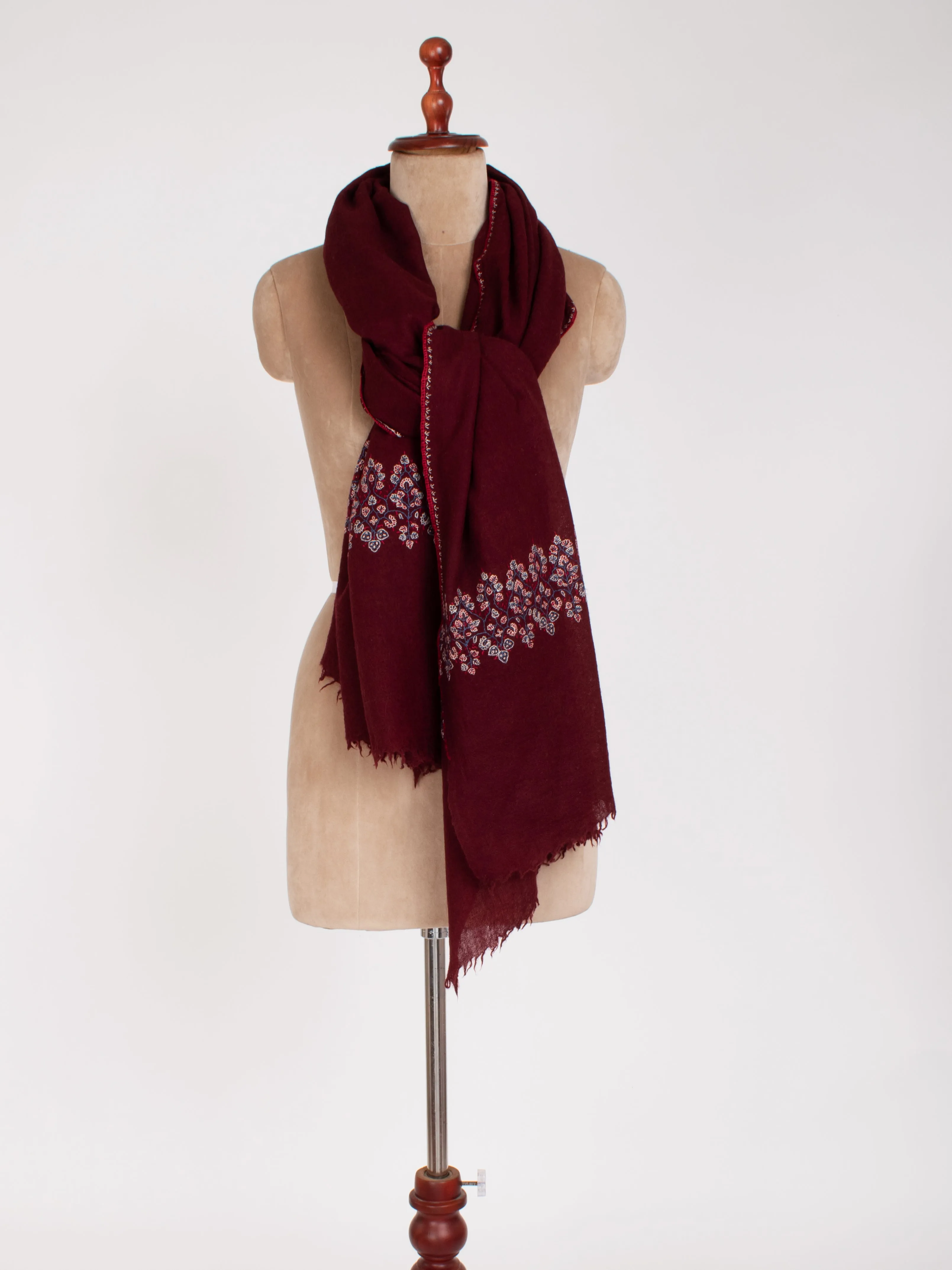 Burgundy Hand Embroidered Pure Wool Gift Shawl