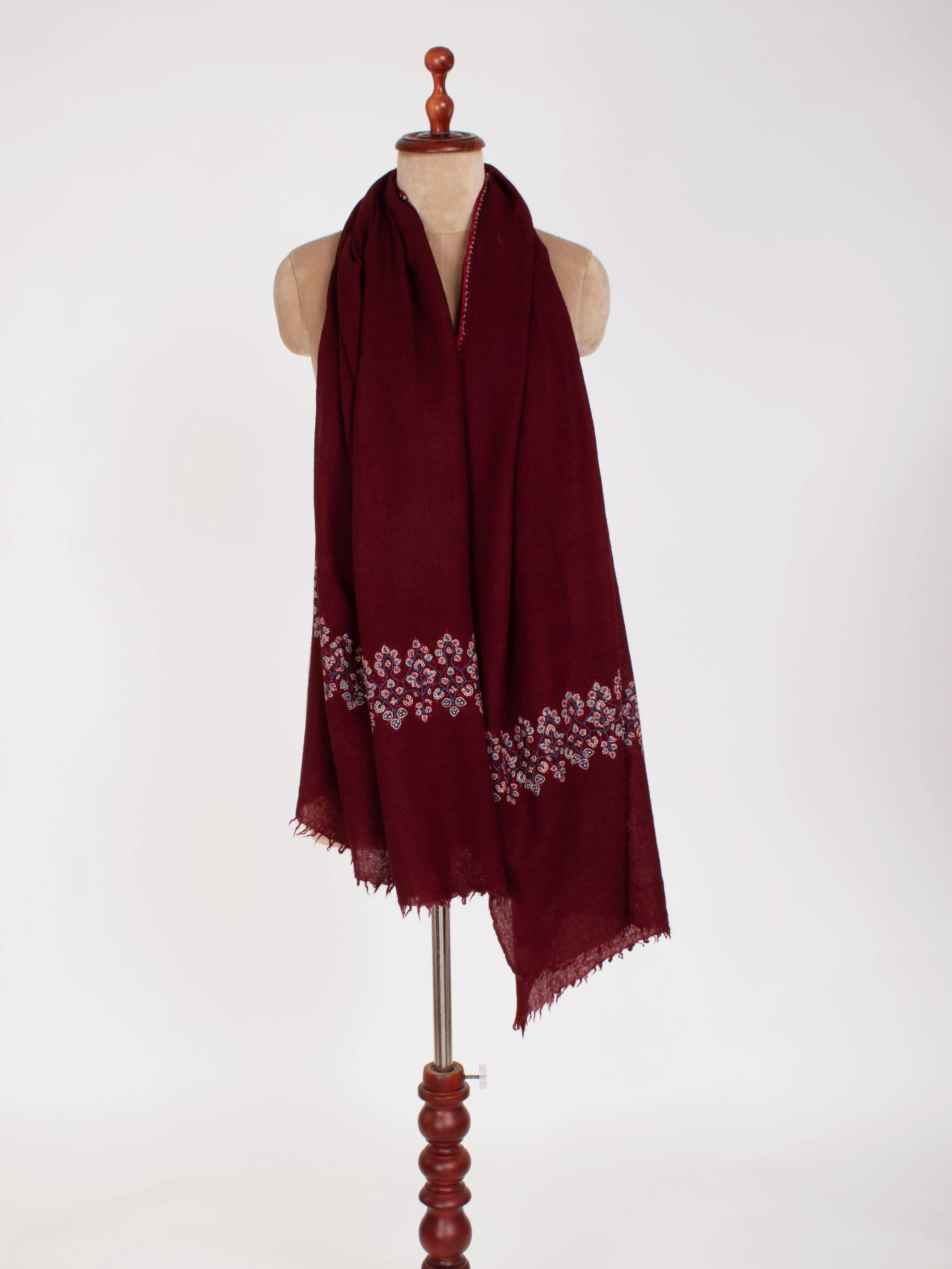 Burgundy Hand Embroidered Pure Wool Gift Shawl