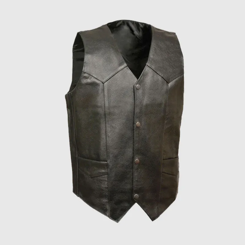 Buy Best Motorcycle Black Snap Front Biker Vest For Sale