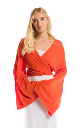 CASHMERE ULTRA FINE DRAPED SHRUG SPICY ORANGE