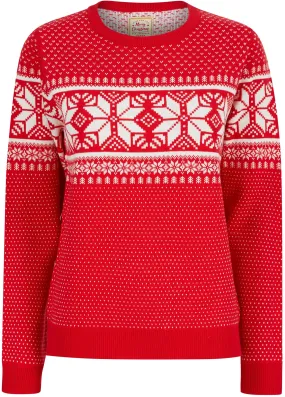 Christmas Ice Crystal Nordic Fairisle Womens Christmas Jumper - Red