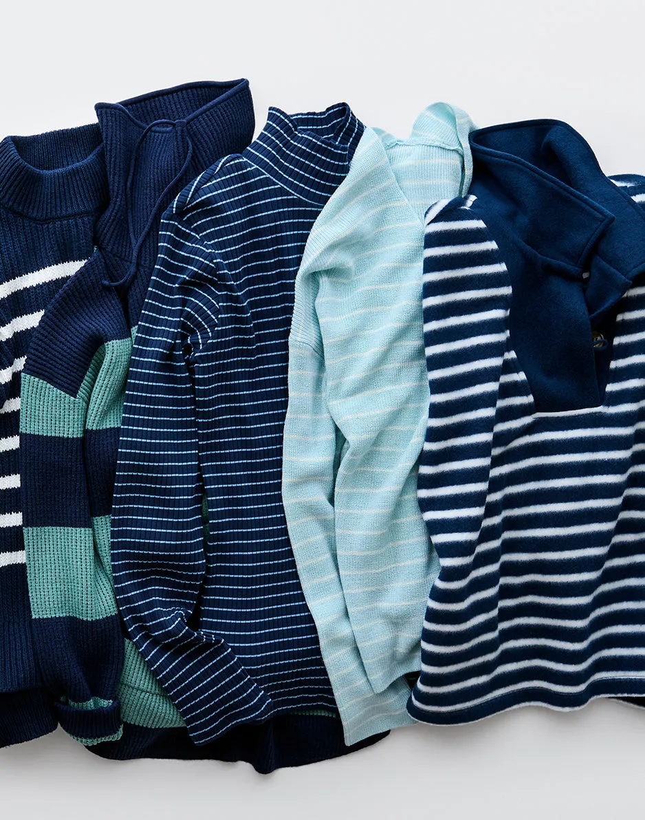 Clara Fleece Pullover: Navy Even Stripe