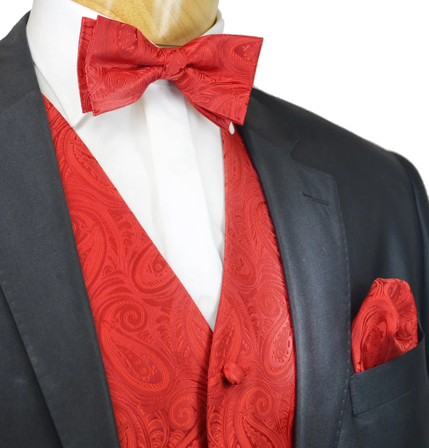 Classic True Red Paisley Tuxedo Vest Set