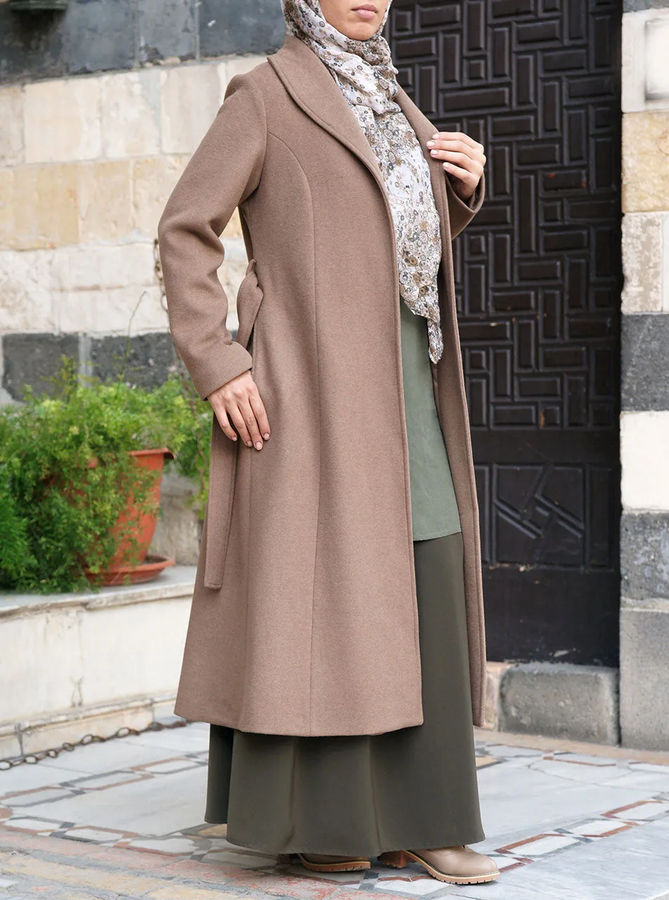 Collared Belt Tie Wool Coat