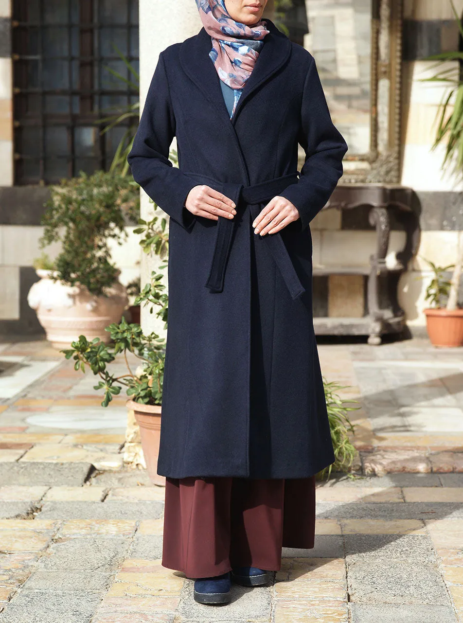 Collared Belt Tie Wool Coat