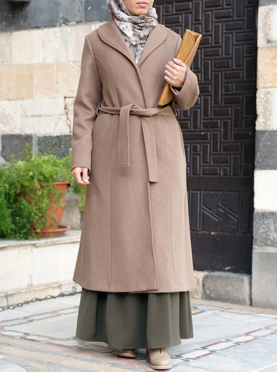 Collared Belt Tie Wool Coat