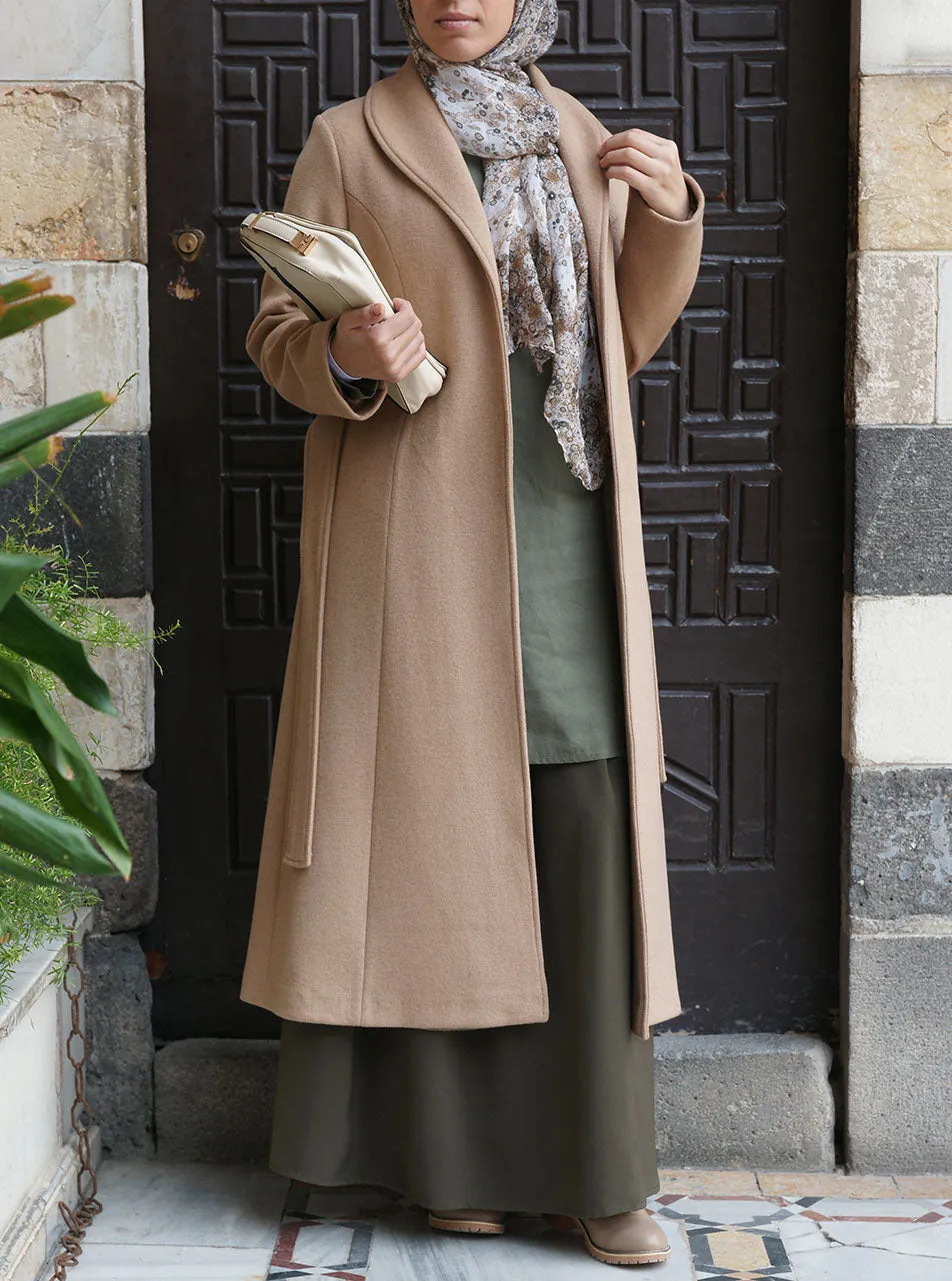 Collared Belt Tie Wool Coat