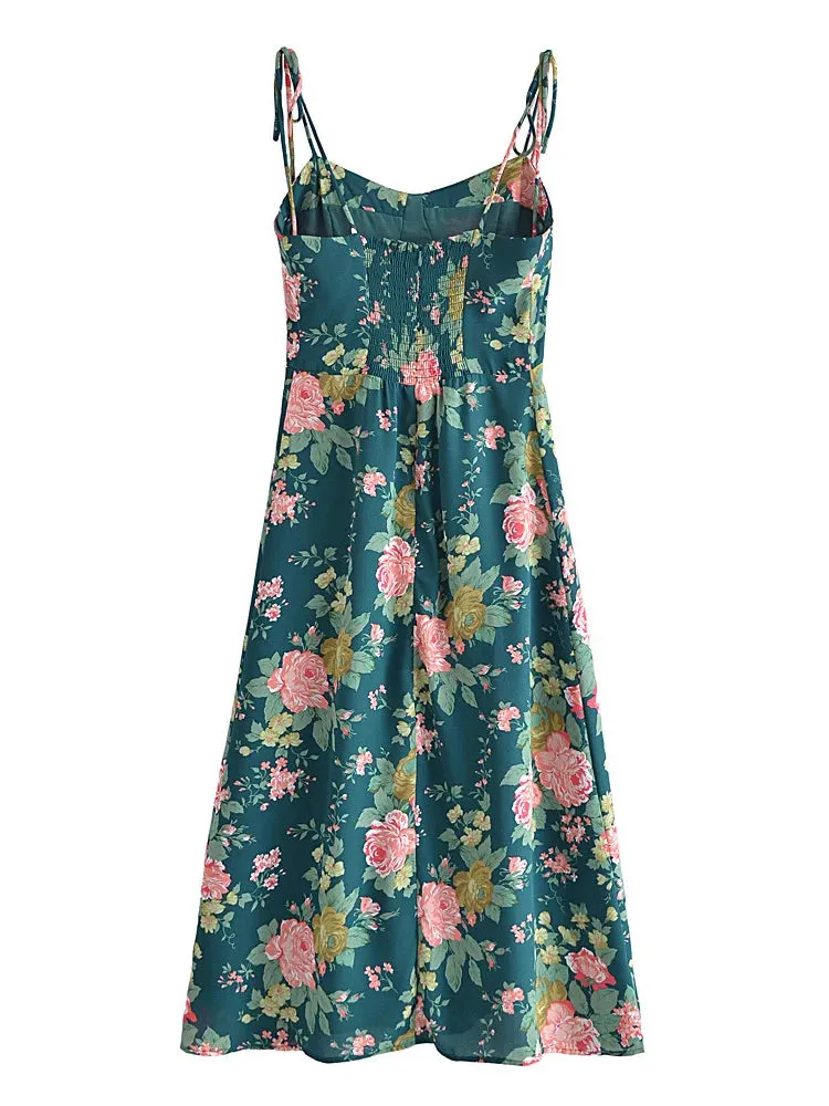 Colorblock Floral Printing Sexy Camisole Dresses For Women Square Collar Sleeveless High Waist Off Shoulder Dress Female New