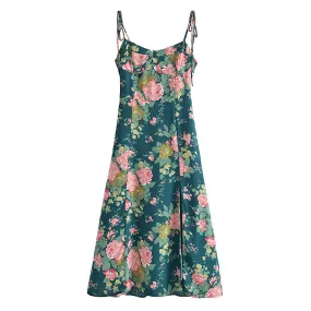 Colorblock Floral Printing Sexy Camisole Dresses For Women Square Collar Sleeveless High Waist Off Shoulder Dress Female New