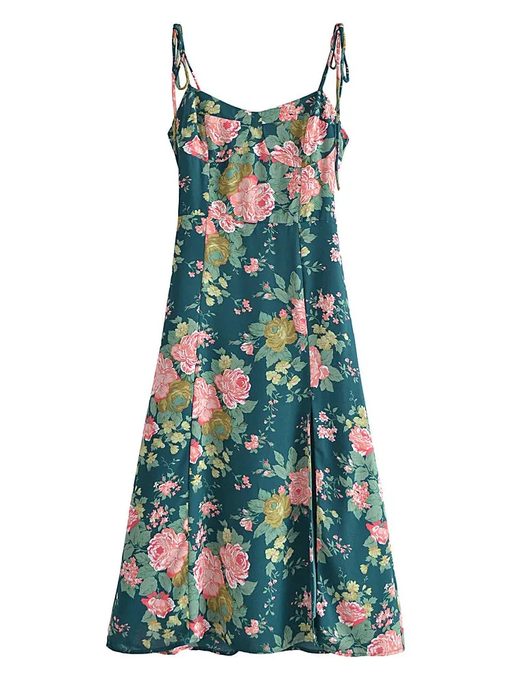 Colorblock Floral Printing Sexy Camisole Dresses For Women Square Collar Sleeveless High Waist Off Shoulder Dress Female New