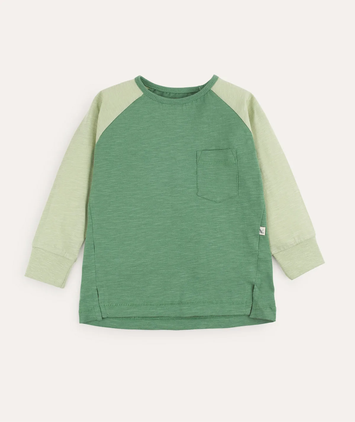 Colourblock Slub Long Sleeve Top - Grass Green