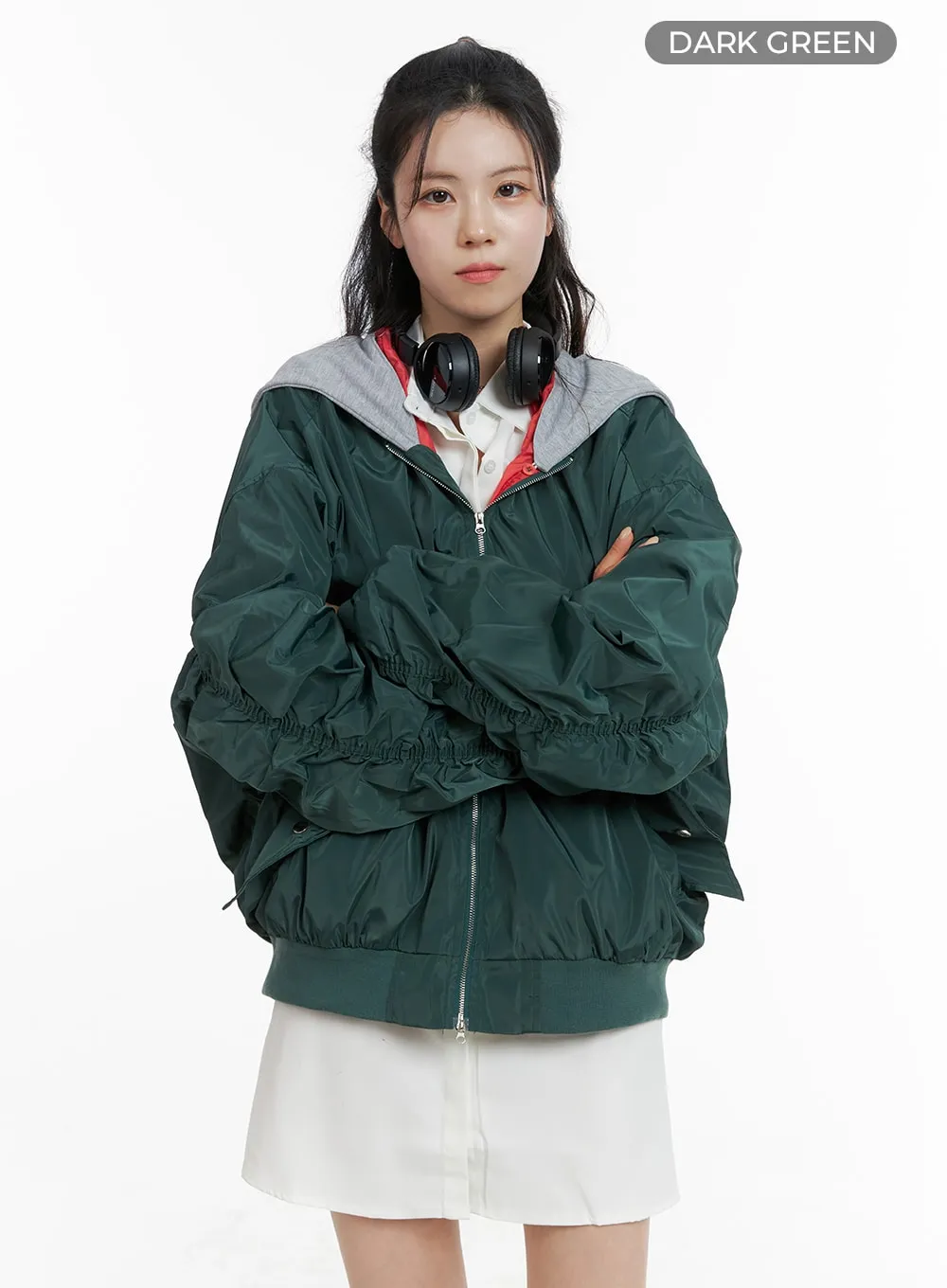 Contrasting Hoodie Bomber Jacket OM418