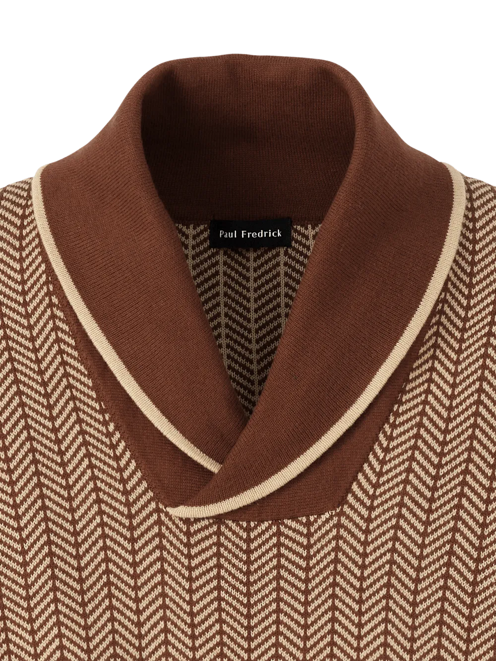 Cotton Shawl Collar Sweater - Ivory/brown