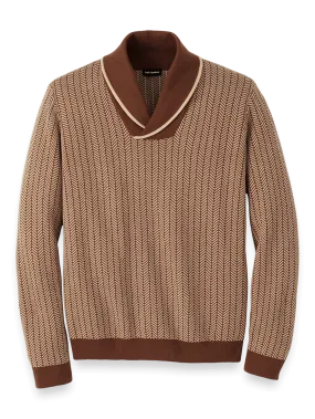 Cotton Shawl Collar Sweater - Ivory/brown