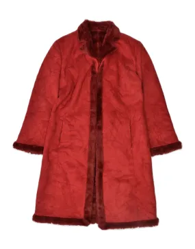 CRISTINA GAVIOLI Womens Faux Shearling Overcoat IT 46 Large Red Polyester