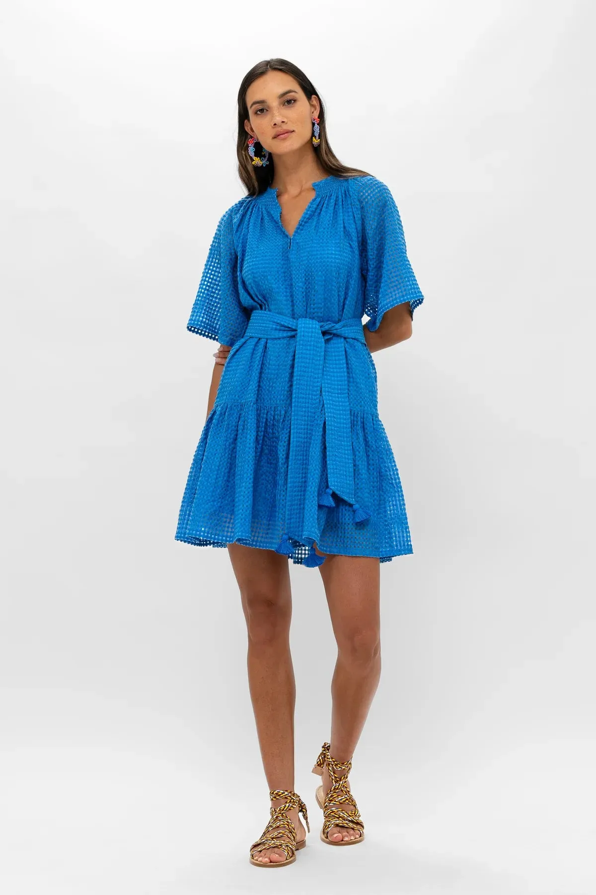 Delray Blue Raglan Belted Mini Dress