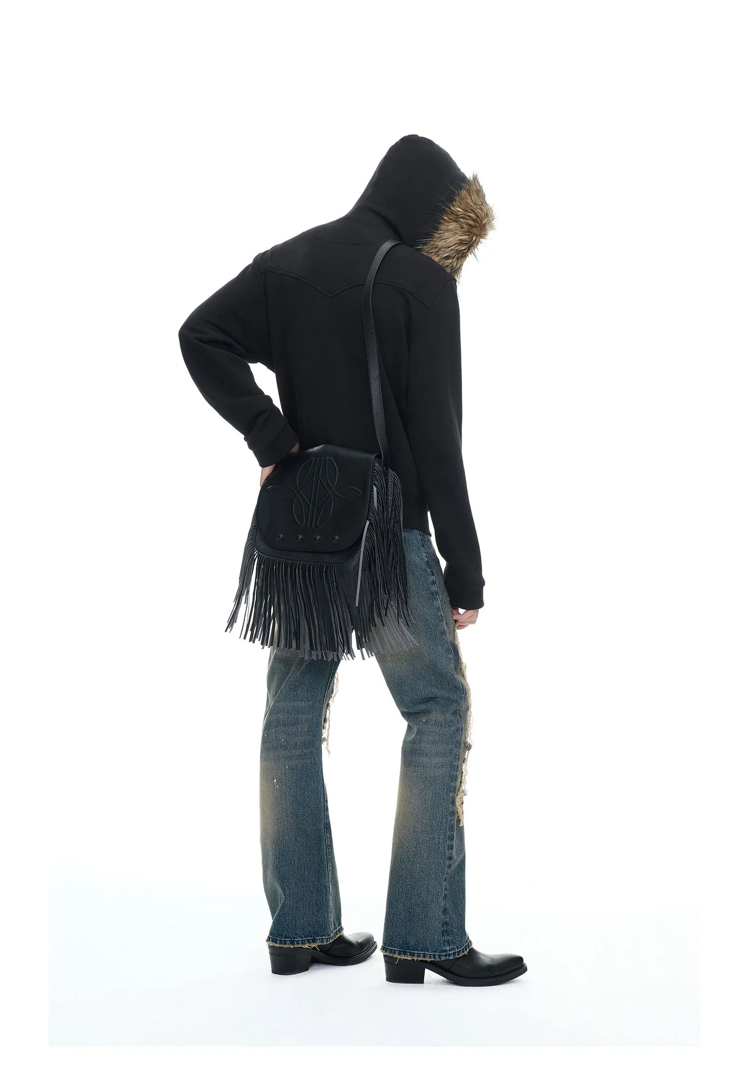 Detachable fur collar zipper sweatshirt