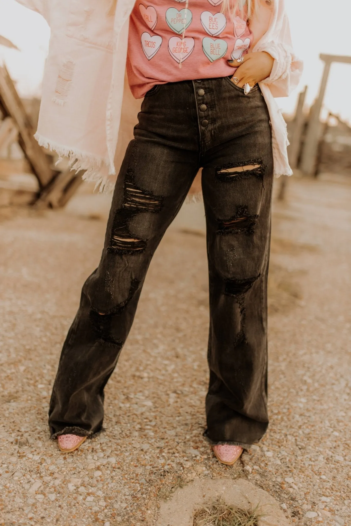 Distressed Wide Leg Denim