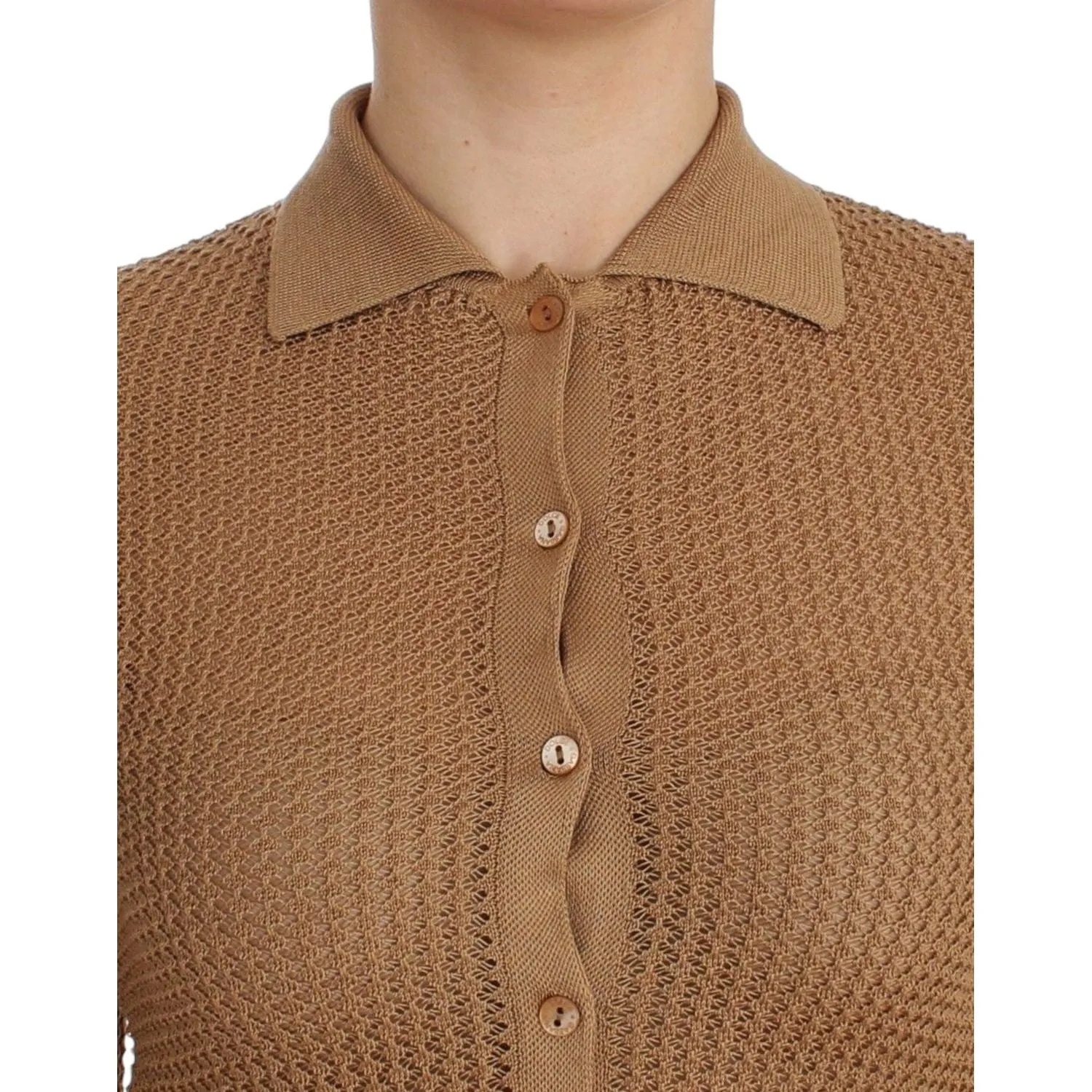 Dolce & Gabbana Beige Knitted Cotton Polo Cardigan Sweater