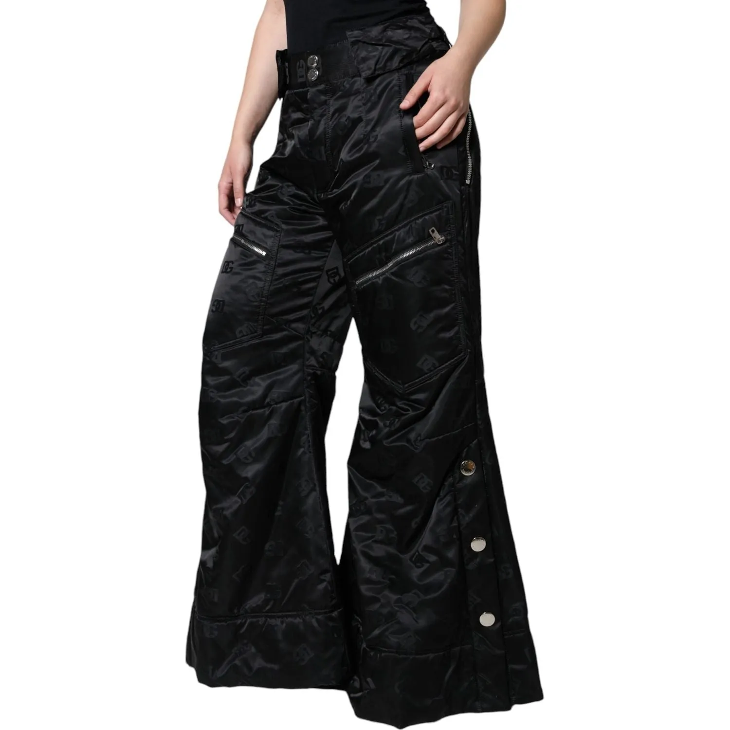 Dolce & Gabbana Black Quilted High Waist Women Wide Leg Pants