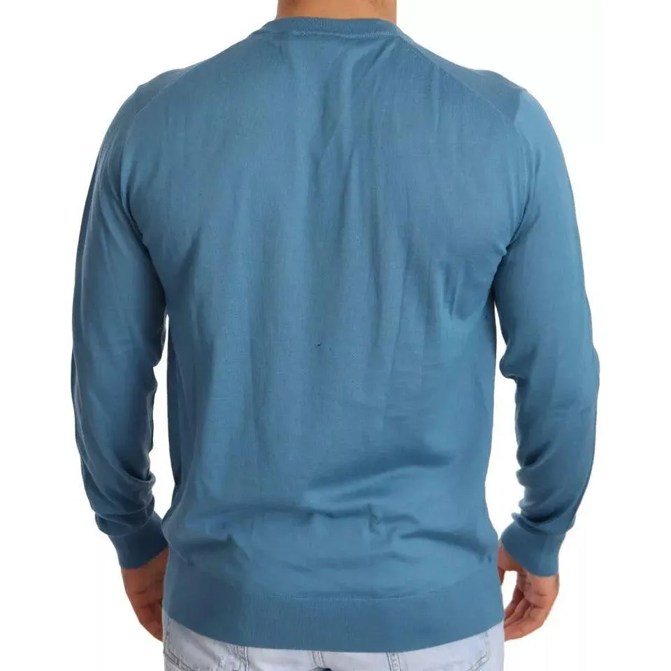 Dolce & Gabbana Blue Cashmere Crewneck Pullover Logo Sweater