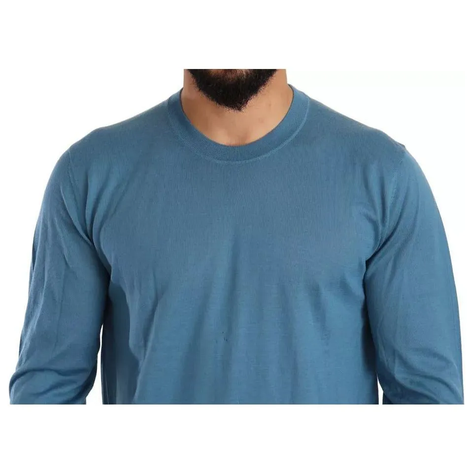 Dolce & Gabbana Blue Cashmere Crewneck Pullover Logo Sweater