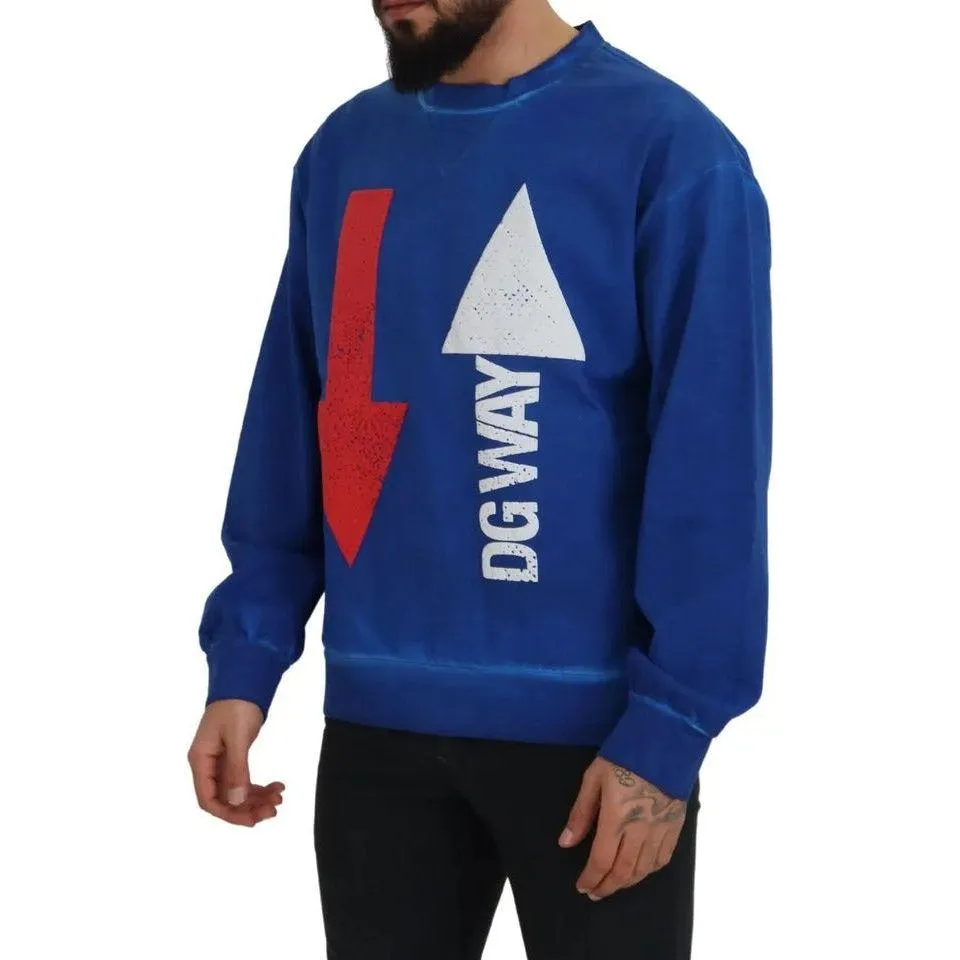 Dolce & Gabbana Blue DGWAY Cotton Crewneck Pullover Sweater