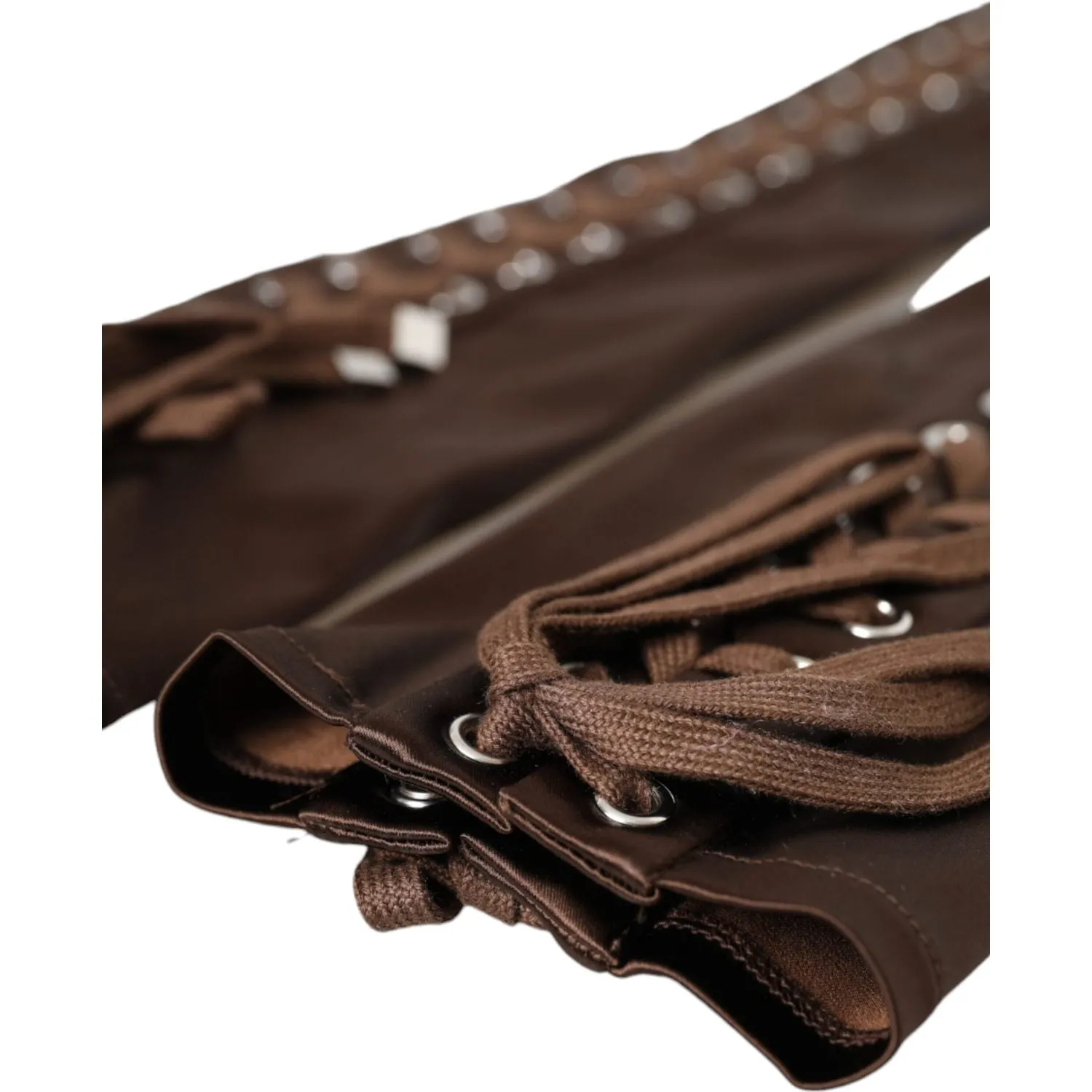 Dolce & Gabbana Brown Acetate Lace Up Fingerless Gloves